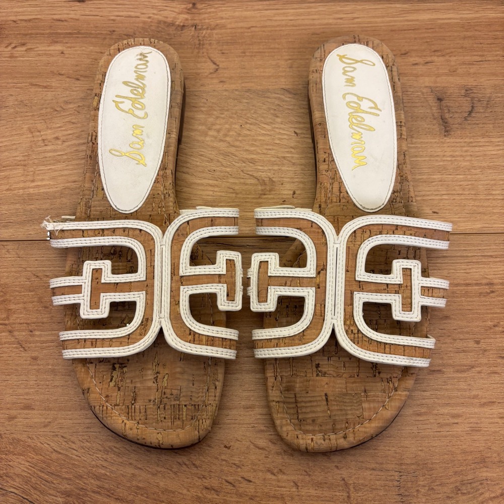 SAM EDELMAN Bay Slide Sandals In Natural Beige Cork Women Size 9.5 Casual Summer